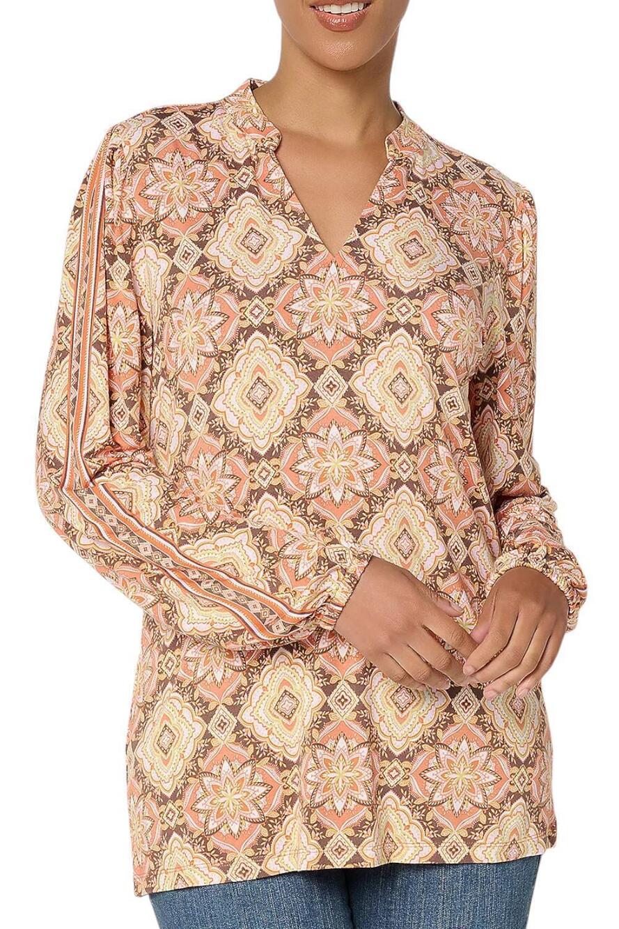Belle Boho by Kim Gravel Women's Southern Star Border Top Orange - Regular